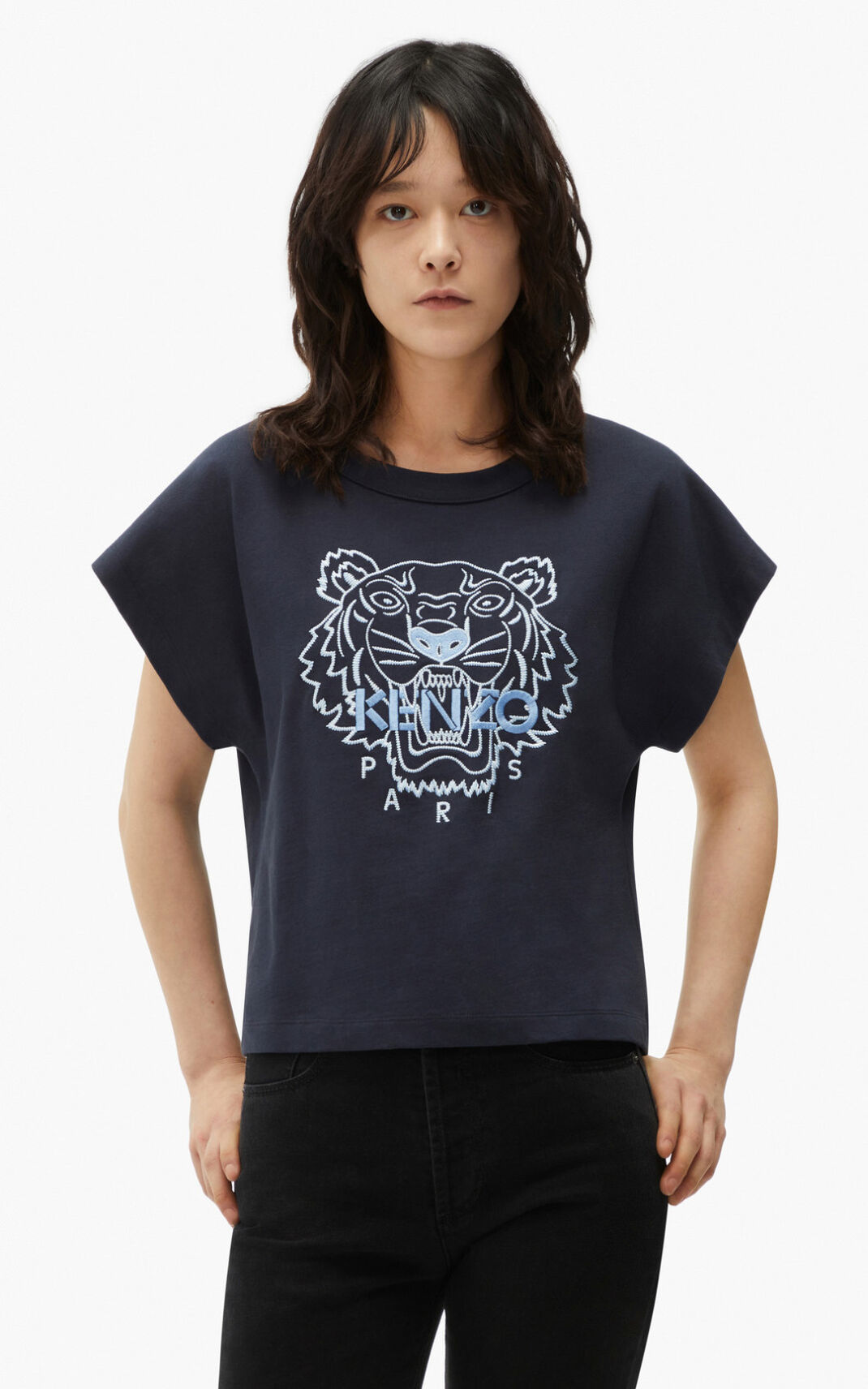 Kenzo Tiger boxy Camisetas Mujer Azules Negras | 1945237-IP